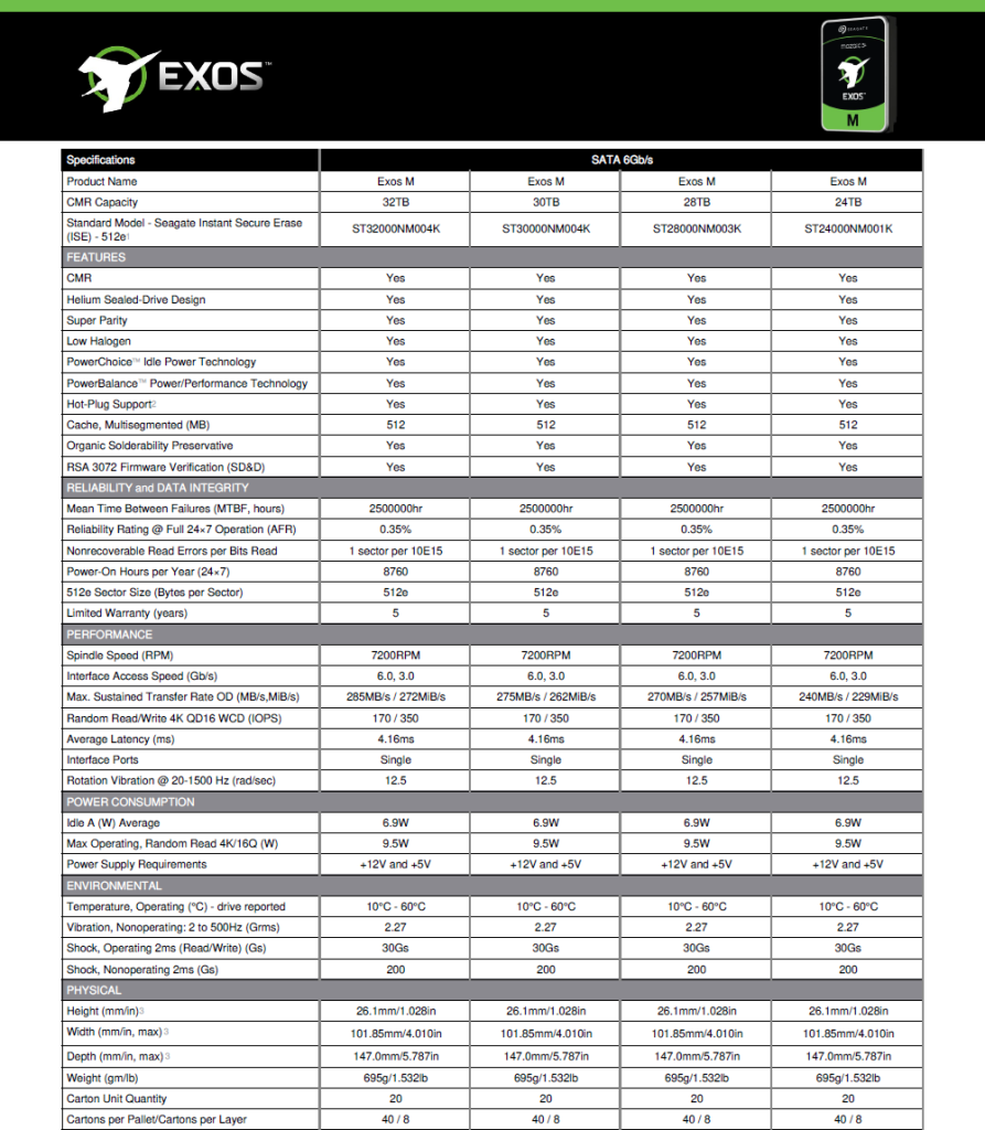 Seagate Exos specification sata